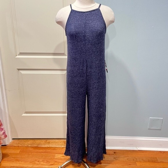 NWT LUNACHIX Heather Navy Brushed Hacci Knit Jumpsuit Size Medium - Picture 3 of 9